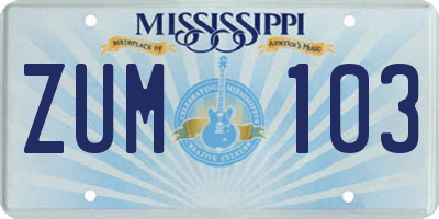 MS license plate ZUM103