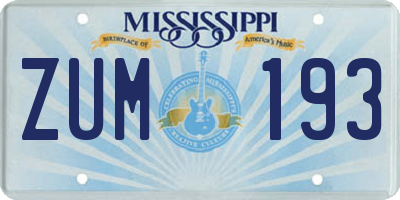 MS license plate ZUM193