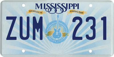 MS license plate ZUM231
