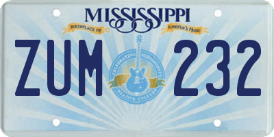 MS license plate ZUM232