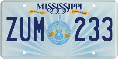 MS license plate ZUM233