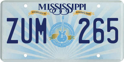 MS license plate ZUM265