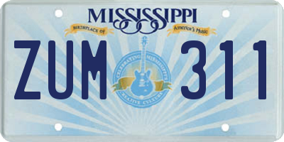 MS license plate ZUM311