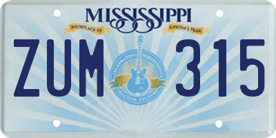 MS license plate ZUM315