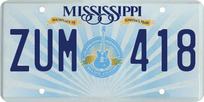 MS license plate ZUM418