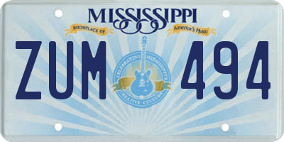 MS license plate ZUM494