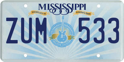 MS license plate ZUM533