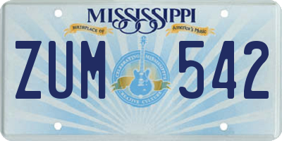 MS license plate ZUM542