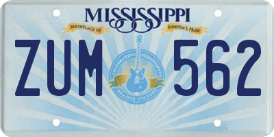 MS license plate ZUM562