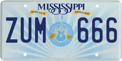 MS license plate ZUM666