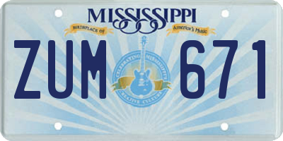 MS license plate ZUM671