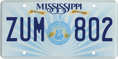 MS license plate ZUM802