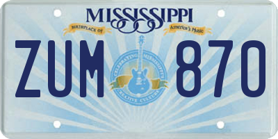 MS license plate ZUM870