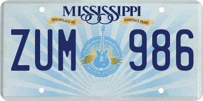 MS license plate ZUM986