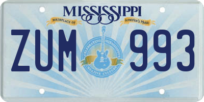 MS license plate ZUM993