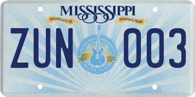 MS license plate ZUN003