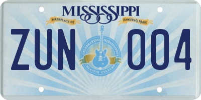 MS license plate ZUN004