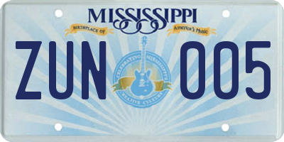 MS license plate ZUN005