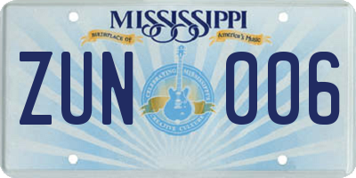 MS license plate ZUN006
