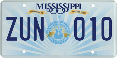 MS license plate ZUN010