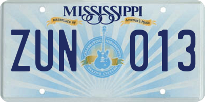 MS license plate ZUN013