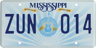 MS license plate ZUN014