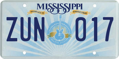 MS license plate ZUN017
