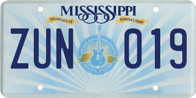 MS license plate ZUN019