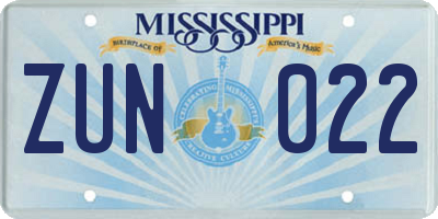 MS license plate ZUN022
