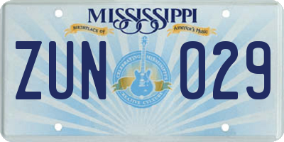 MS license plate ZUN029