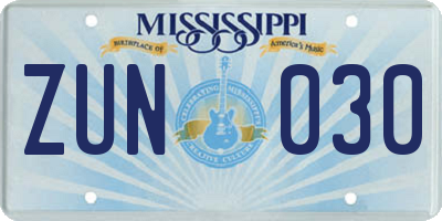 MS license plate ZUN030