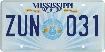 MS license plate ZUN031