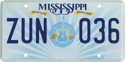 MS license plate ZUN036