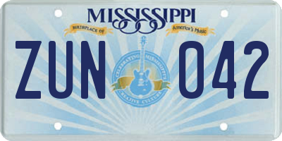 MS license plate ZUN042