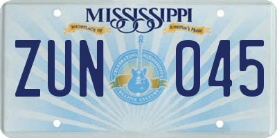MS license plate ZUN045