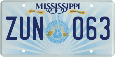 MS license plate ZUN063