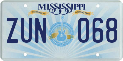 MS license plate ZUN068