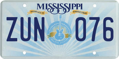 MS license plate ZUN076