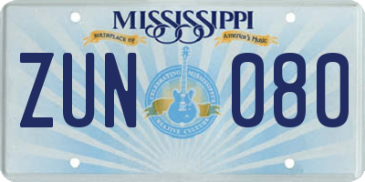 MS license plate ZUN080