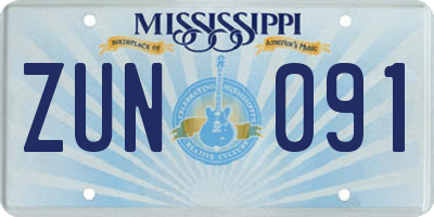 MS license plate ZUN091