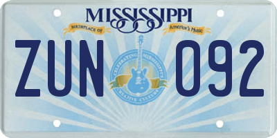 MS license plate ZUN092