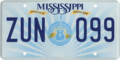 MS license plate ZUN099