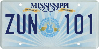 MS license plate ZUN101