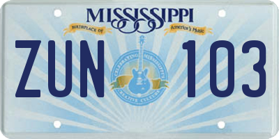 MS license plate ZUN103