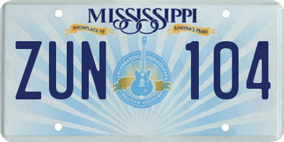 MS license plate ZUN104