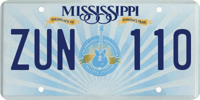 MS license plate ZUN110