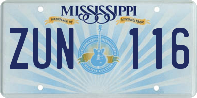 MS license plate ZUN116