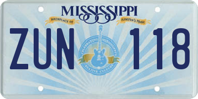 MS license plate ZUN118