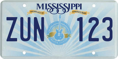 MS license plate ZUN123