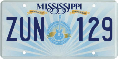 MS license plate ZUN129